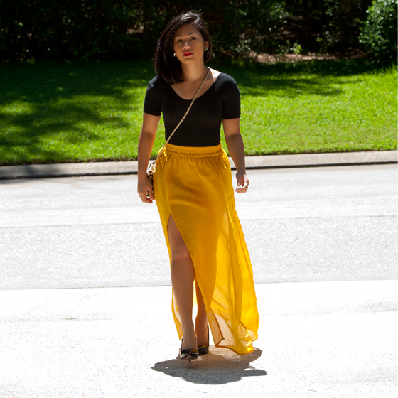 bodysuit with maxi skirt